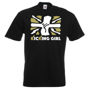 British Kicking Girl 10KG-Gold-and-white-on-black-shirt
