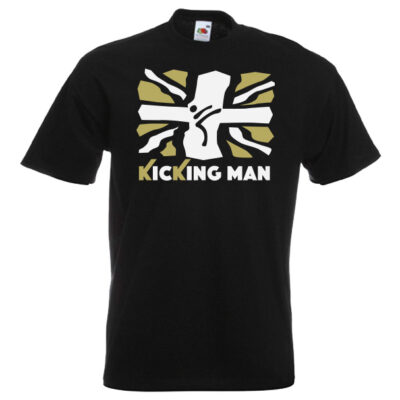 British Kicking Man 10KM-Gold-and-white-on-black-shirt