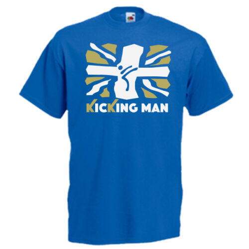British Kicking Man 10KM-Gold-and-white-on-blue-shirt