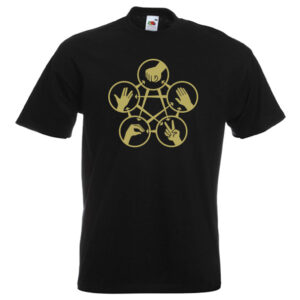 Rock Paper Scissors Spock G2 gold-on-black-Tshirts