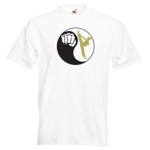 Yin Yang Womens-22F3-black-and-gold-on-white-shirt