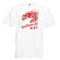 Taekwondo Red Dragon Flock printed on White Cotton T-Shirt. Ideal for students practicing Taekwon-do in the UK