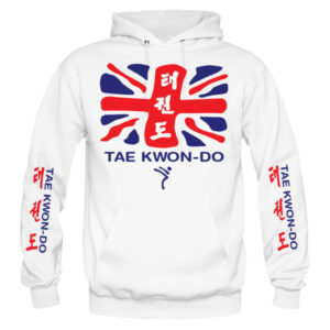 Kicking Man Taekwondo Hoodies style-27H-front-red-blue-on-white