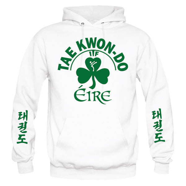 Irish ITF Taekwondo Hoodie, Green Flock Print on White Hoodie from Kicking Man
