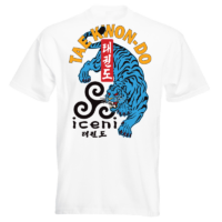 ICENI Taekwondo Blue Tiger print, Large print on White T-shirt