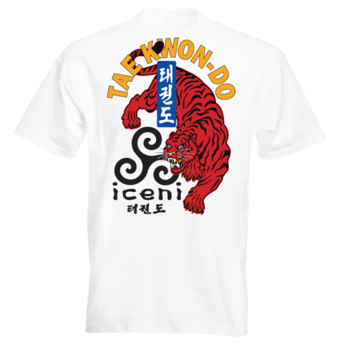 ICENI Taekwondo Red Tiger print, Large print on White T-shirt