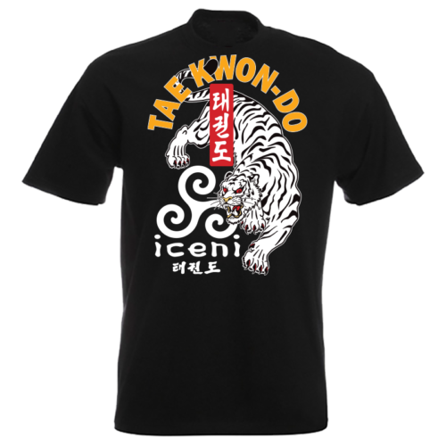 ICENI Taekwon-do White Tiger print, large print on Black T-shirt