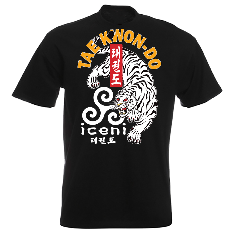 ICENI Taekwon-do White Tiger print, large print on Black T-shirt