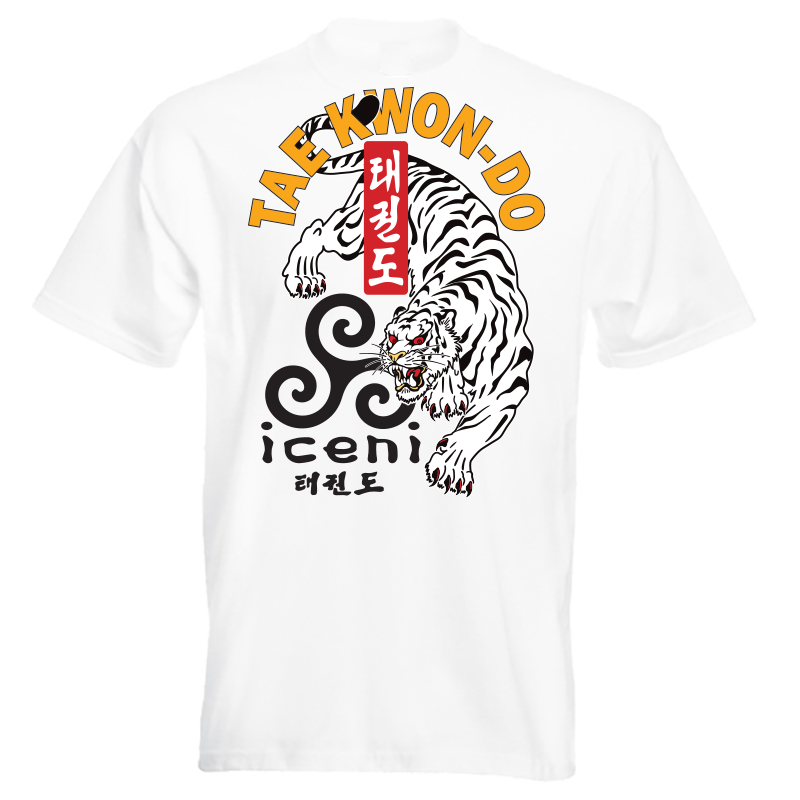 ICENI Taekwondo White Tiger print, Large print on White T-shirt