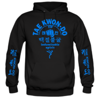 Indomitable Spirit Taekwondo Hoodie with Sky Blue Flock Print