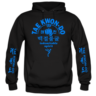 Indomitable Spirit Taekwondo Hoodie with Sky Blue Flock Print