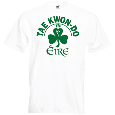 Irish ITF Taekwondo T-shirt, ITF Green Flock Print on White T-shirt from Kicking Man