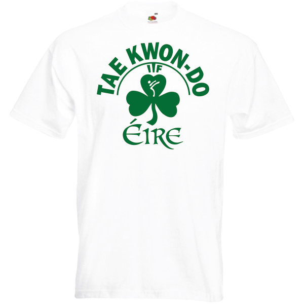Irish ITF Taekwondo T-shirt, ITF Green Flock Print on White T-shirt from Kicking Man