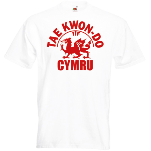 Welsh ITF Taekwondo T-Shirt White with Red Flock Vinyl