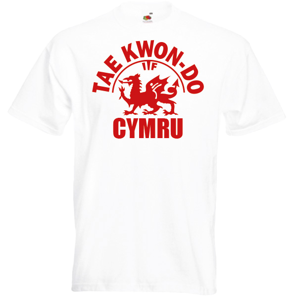 Welsh ITF Taekwondo T-Shirt White with Red Flock Vinyl